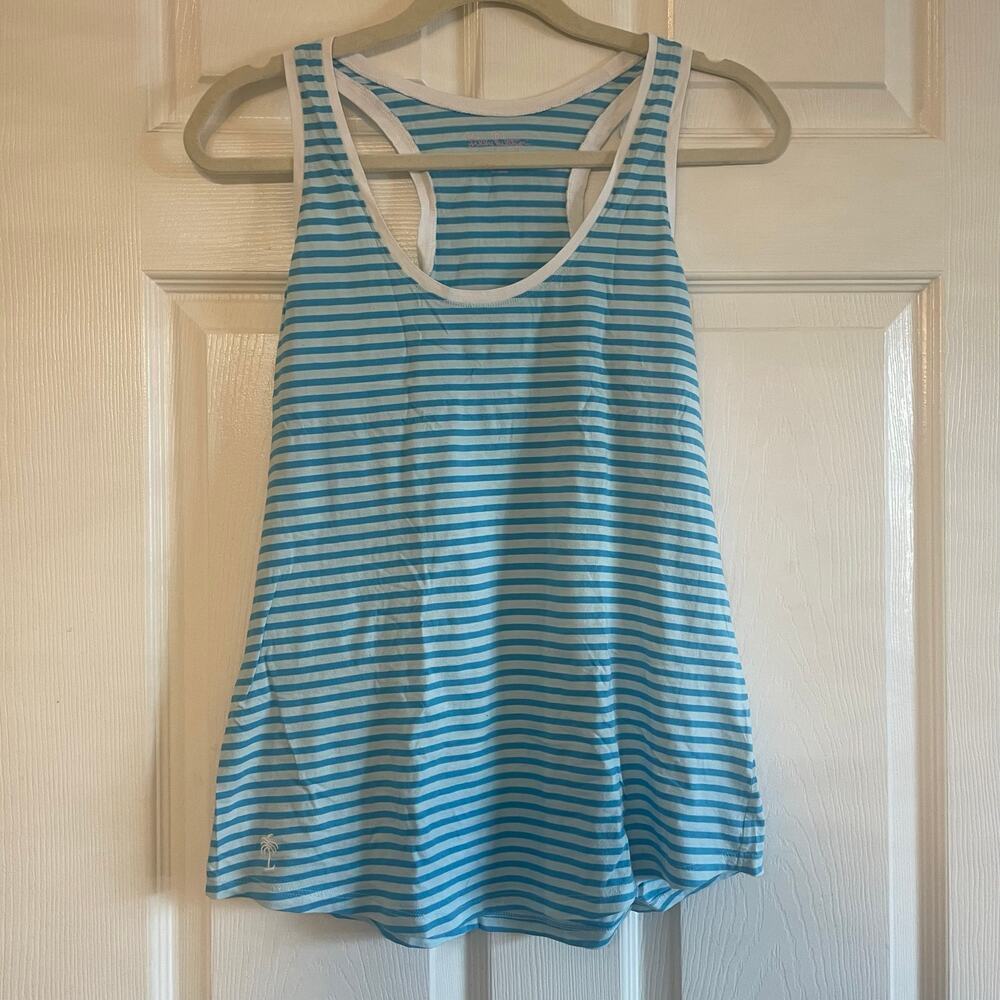 Lilly Pulitzer Womens Blue Striped Racerback Whitney Tank Pima Cotton Size Med